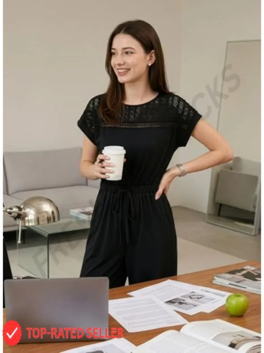 Dressy Casual Wide Leg Jumpsuit with Pockets, Short Sleeve, Polyester Blend